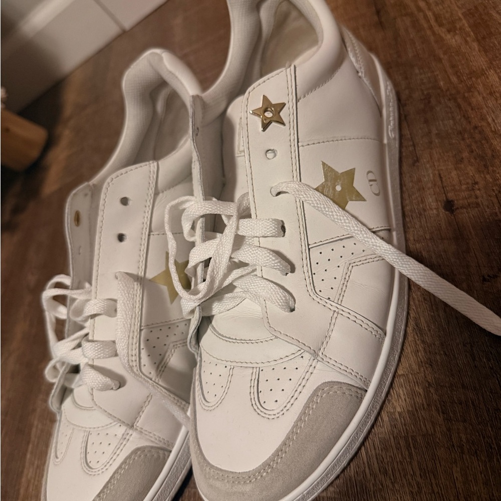 White Sneakers with Gold Star Accents Christian Dior
